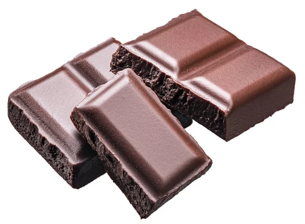Stukken van de chocoladereep. Bestand bevat uitknippaden. — Stockfoto
