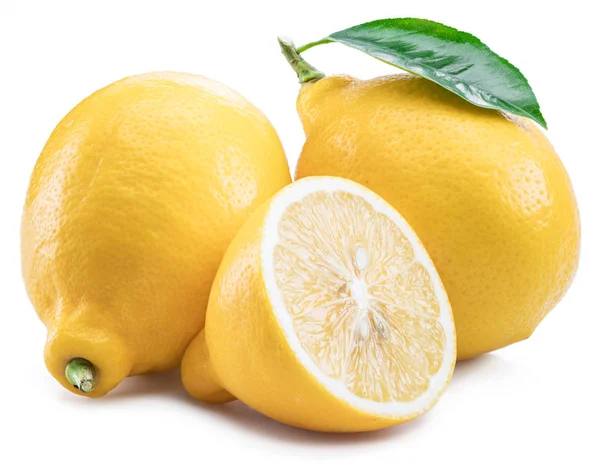 Rijpe citroen fruit met citroen blad op de witte achtergrond. — Stockfoto