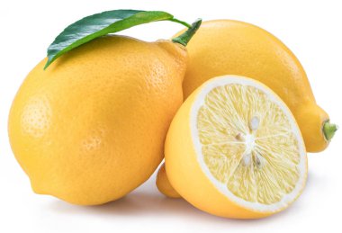 Olgun limon meyve beyaz zemin üzerine limon yaprağı.