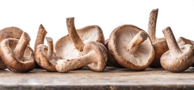 Shiitake mantar ahşap arka plan üzerinde.