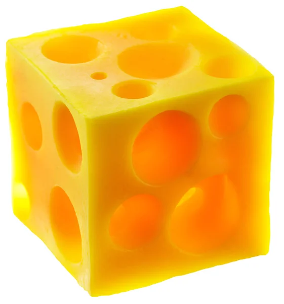 Holey cheese cube. — Stock Photo, Image