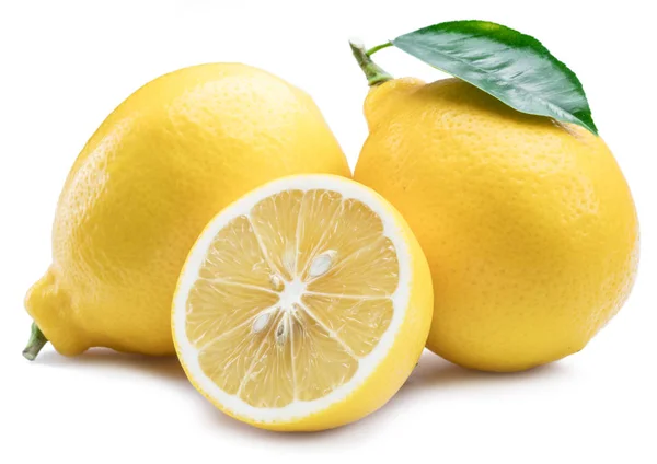 Frutas de limão maduras com folha de limão no fundo branco . — Fotografia de Stock