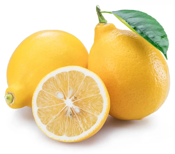 Zralý citron ovoce s lemon leaf na bílém pozadí. — Stock fotografie
