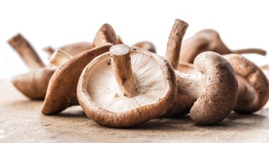 Shiitake mantar ahşap arka plan üzerinde.