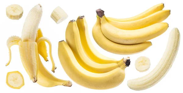 Bananas and banana slices on the white background. — Stock Photo, Image