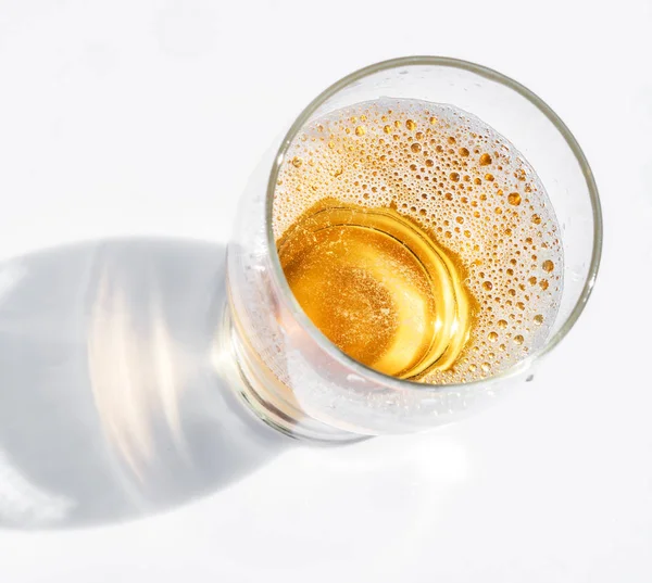 Glass of beer. Top view of lager beer or light beer.