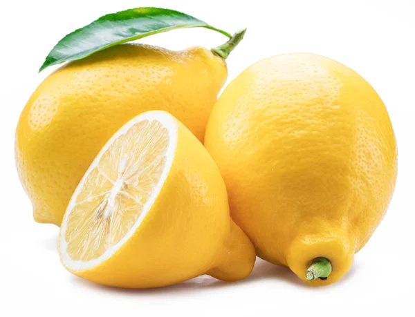 Rijpe citroen fruit met citroen blad op de witte achtergrond. — Stockfoto