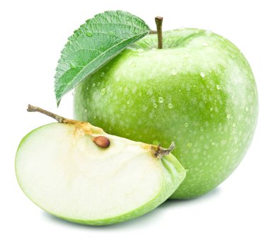 Ripe green apple with water drops on it. clipart