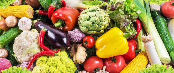 Legumes orgânicos diferentes. Fundo alimentar multicolorido . — Fotografia de Stock