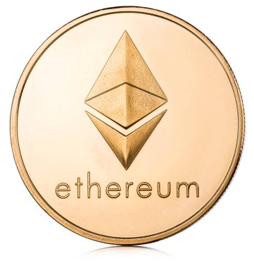 Fiziksel ethereum sikke beyaz arka plan üzerinde. Cryptocurrency. Klip