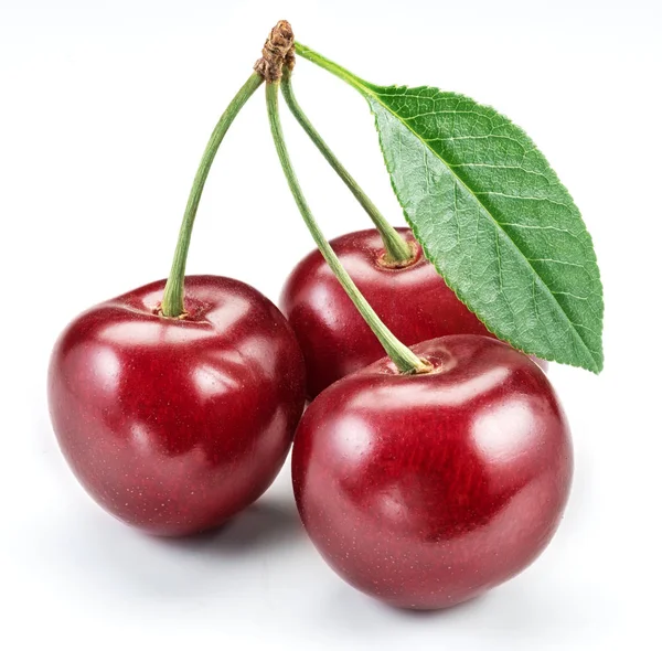 Cherries with leaf. — Stock Photo, Image