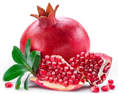 Ripe pomegranate fruits on the white background. clipart