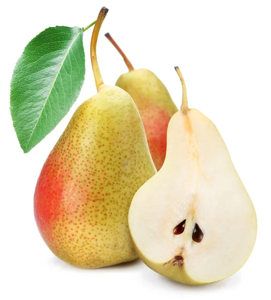 Two appetizing pears with a leaf. — Stock Photo, Image