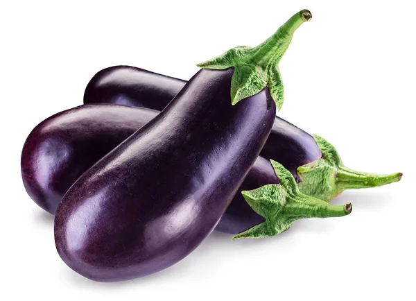 Aubergines or eggplants with eggplant leaf white background. — Stock Photo, Image
