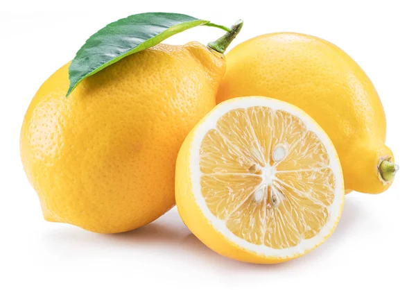 Ripe lemon fruits with lemon leaf on the white background. — Stock Photo, Image