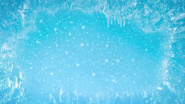 Frozen Window Patterns Window Snowing Blue Background Beautiful Background Holidays — Stock Video