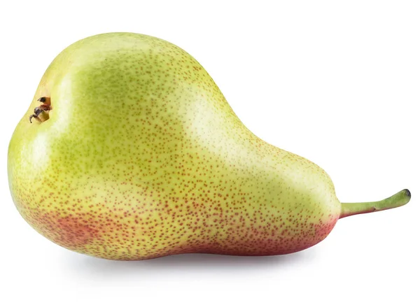Ripe pear with a leaf on white background. Clipping path. — ストック写真