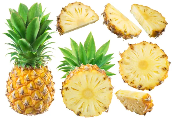 Verzameling van ananas en verschillende stukjes ananasfruit op — Stockfoto