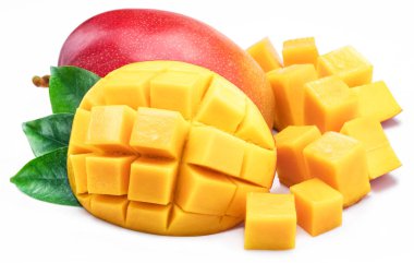 Mango küplü mango meyvesi. Beyaz bir arkaplanda izole edilmiş.