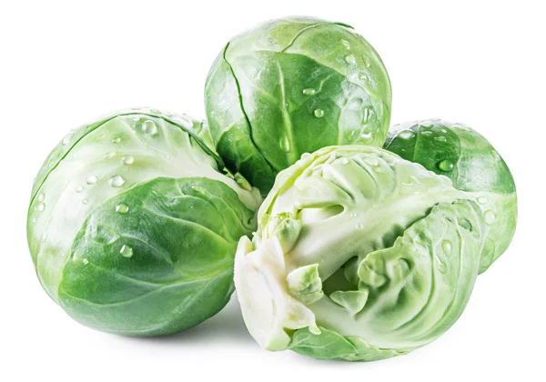 Brotes de Bruselas verde con gotas de agua sobre fondo blanco. Clip —  Fotos de Stock