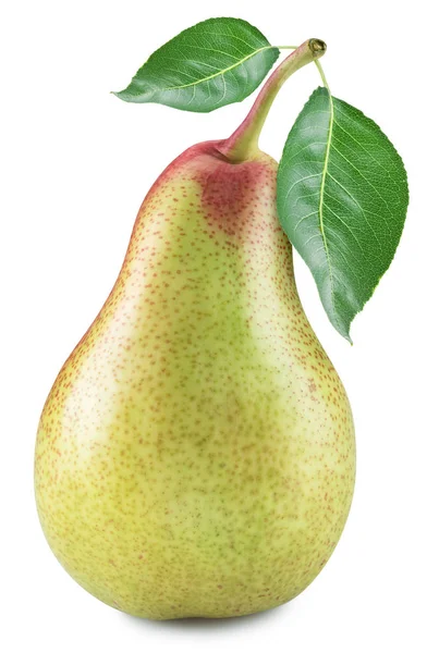 Ripe pear with a leaves on white background. Clipping path. — ストック写真