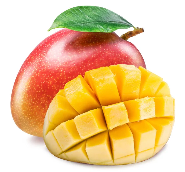 Frutta al mango con cubetti di mango. Isolato su uno sfondo bianco. Fi — Foto Stock