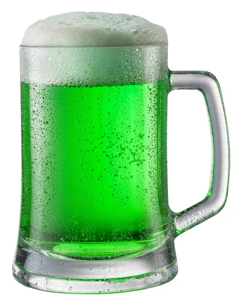 Verre de bière verte isolé sur fond blanc . — Photo