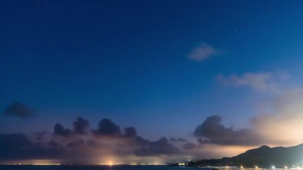 Timelapse Opnamen Van Zonsondergang Beweging Van Sterren Aan Zeekust Zoom — Stockvideo