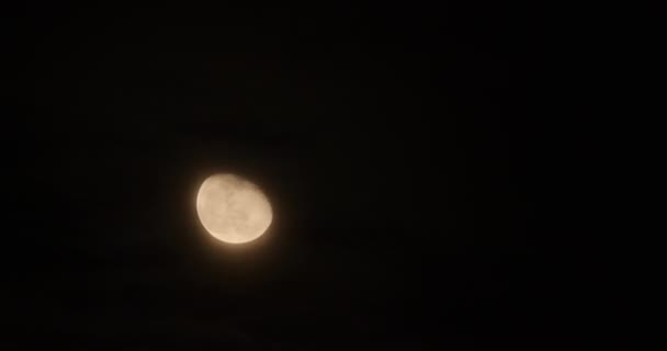 Luna Incompleta Mueve Través Del Cielo Nocturno Acompañada Pequeñas Nubes — Vídeo de stock