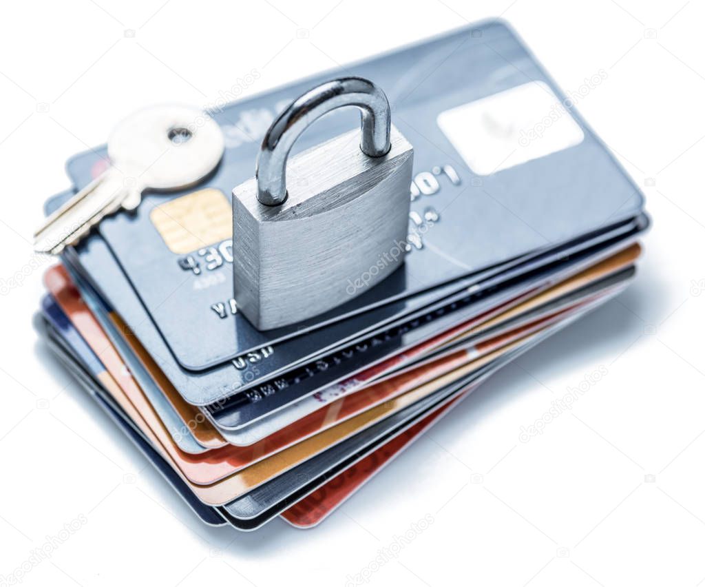 Credit cards and simle mechanical lock.