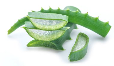 Aloe or Aloe vera fresh leaves and slices on white background. clipart