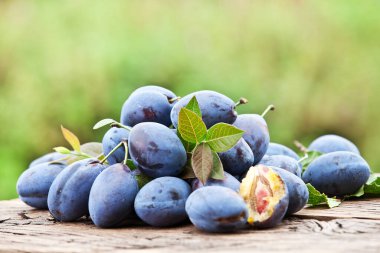 eski ahşap masa bahçede Erik.