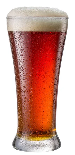 Ποτήρι Μπύρας Απομονωμένο Λευκό Φόντο Περιέχει Μονοπάτι Αποκοπής Κόκκινη Μπύρα — Φωτογραφία Αρχείου