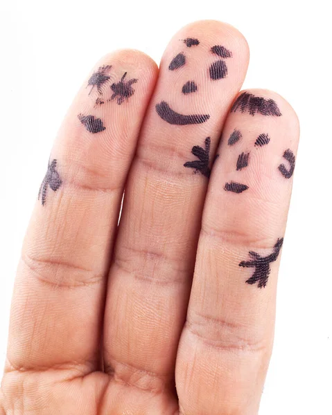 남자의 손가락에 그려진 가족의 스마일 — 스톡 사진