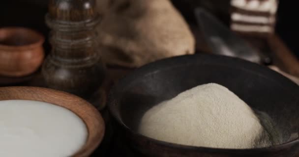 Camera Slowly Moves Ingredients Making Tiramisu Cake End Focuses Tiramisu — Stock Video