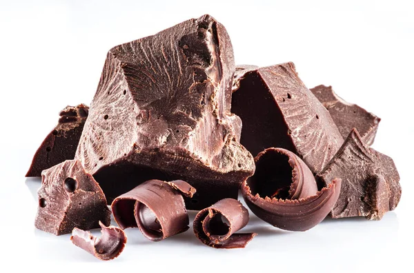 Cijfers Van Pure Chocolade Met Chocolade Chips Geïsoleerd Een Witte — Stockfoto