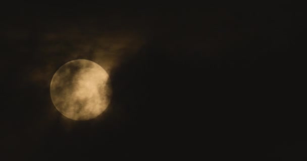 Full Moon Moves Night Sky Accompanied Small Clouds — Stock Video