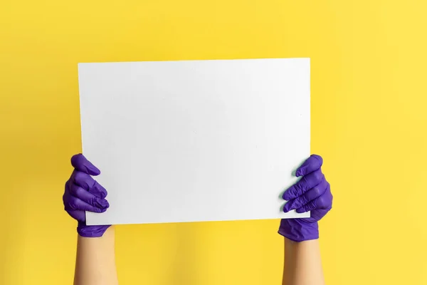 Close Cropped Hold Hands Blank Empty Sign White Big Board — Stock Photo, Image