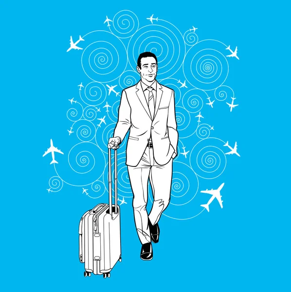 Geschäftsmann mit Gepäck am Flughafen — Stockvektor