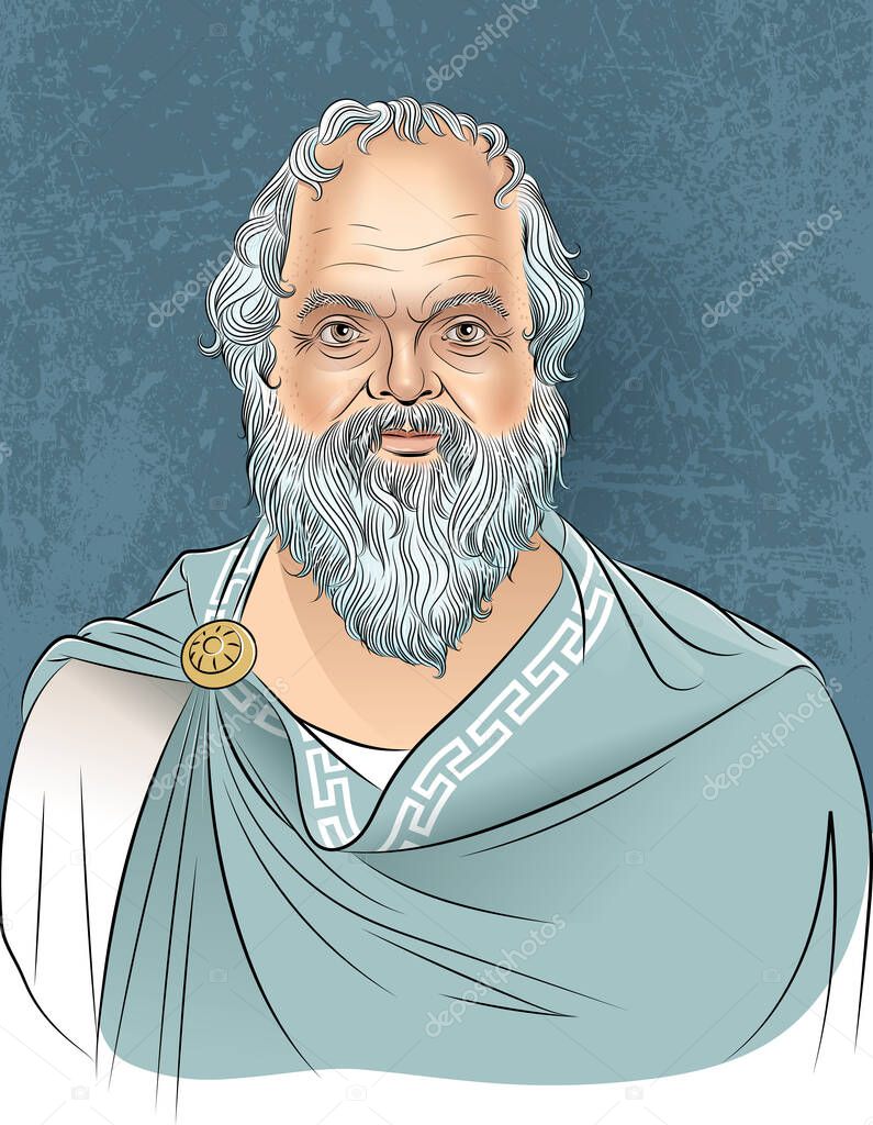 Vector illustration of Greek philosopher Socrates in cartoon style.  He was a classical Greek (Athenian) philosopher and he is considered as the father of western philosophy.