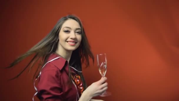 New Year Party Brunette Girl — Stock Video