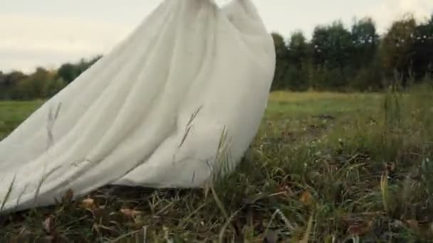 Gyönyörű menyasszony rúnaírásos a parkban — Stock videók