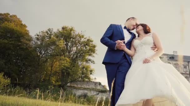 Casal de casamento se divertindo antes do castelo — Vídeo de Stock