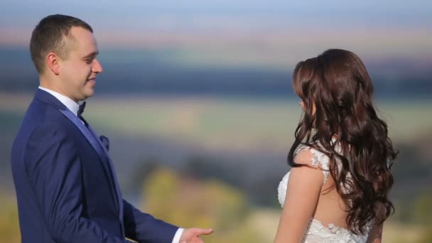 Boda pareja caminando — Vídeo de stock