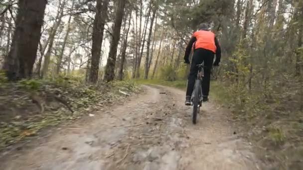 Motorrijder in het bos — Stockvideo