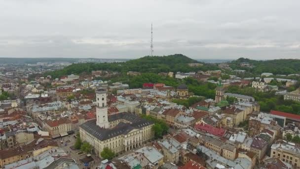 Flygfoto över Lviv City — Stockvideo