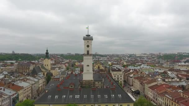 Letecký pohled na město Lvov — Stock video