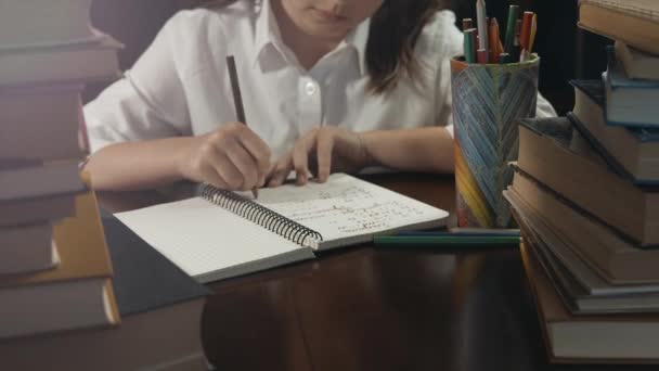 Умная школьница, изучающая успехи — стоковое видео