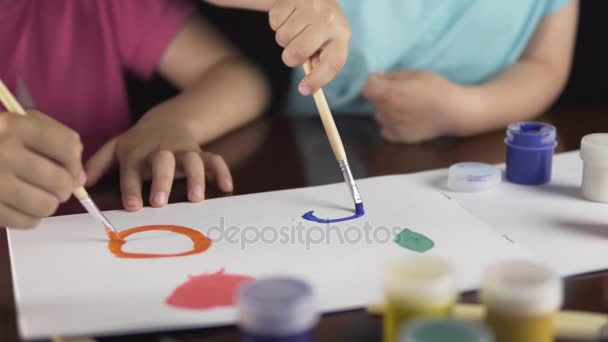 Happy Painting by Two Kids — Stock Video