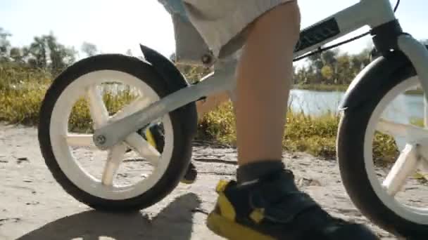 Pequeño niño montar bicicleta — Vídeo de stock